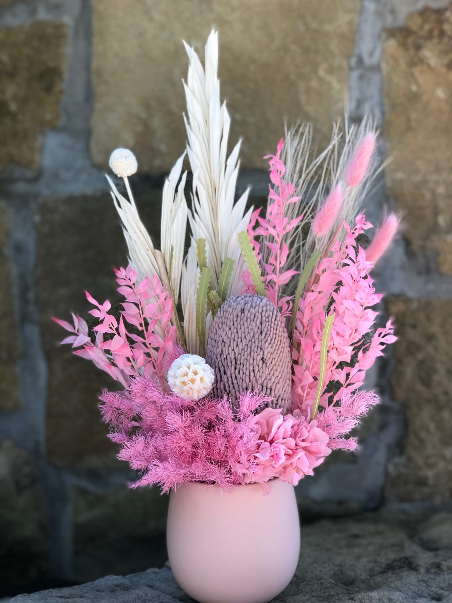 Bright Pink Mini Dried Arrangement The Lush Lily Brisbane And Gold Coast Florist Flower