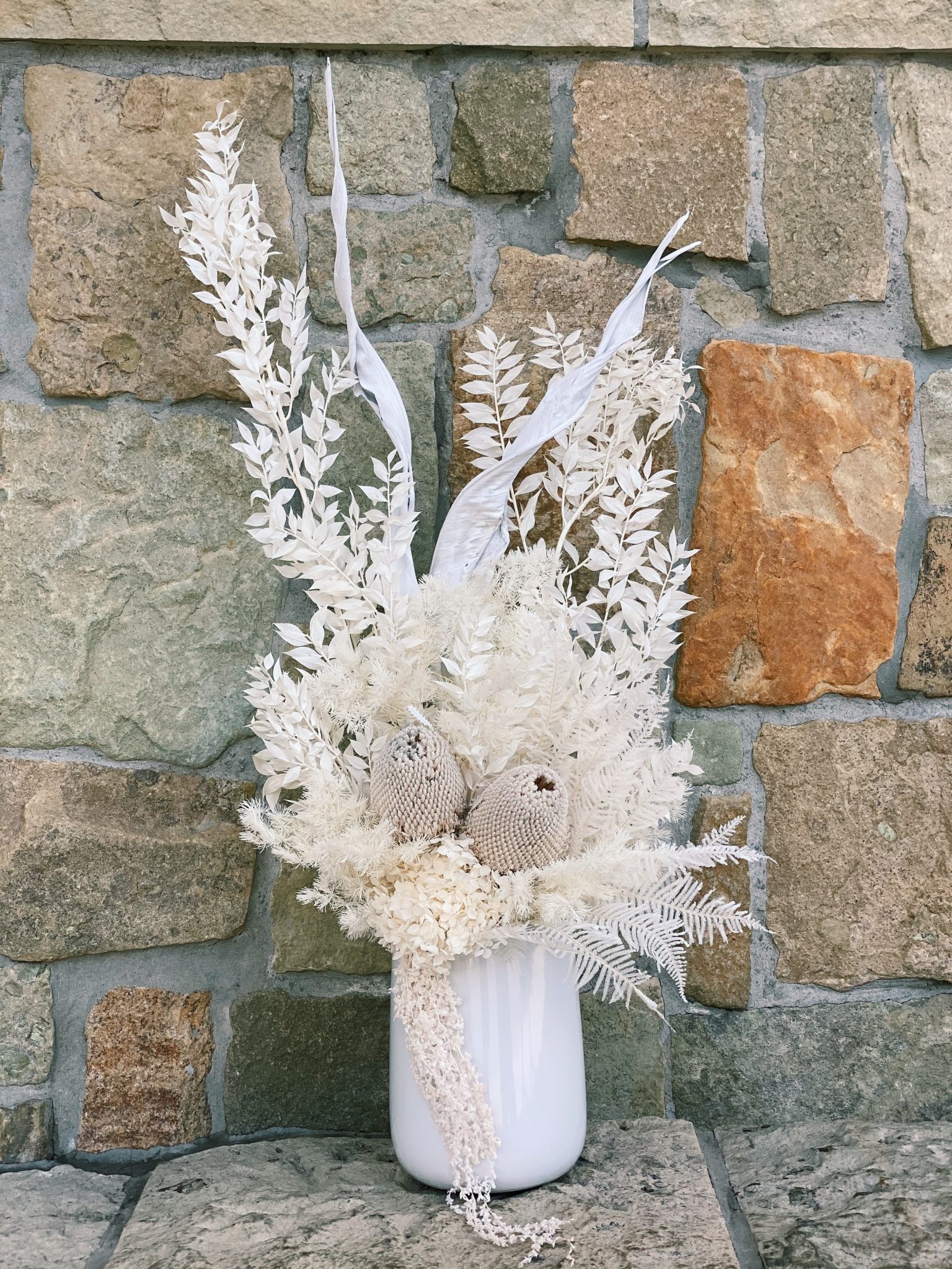 Medium all White Dried Arrangement The Lush Lily Brisbane Florist