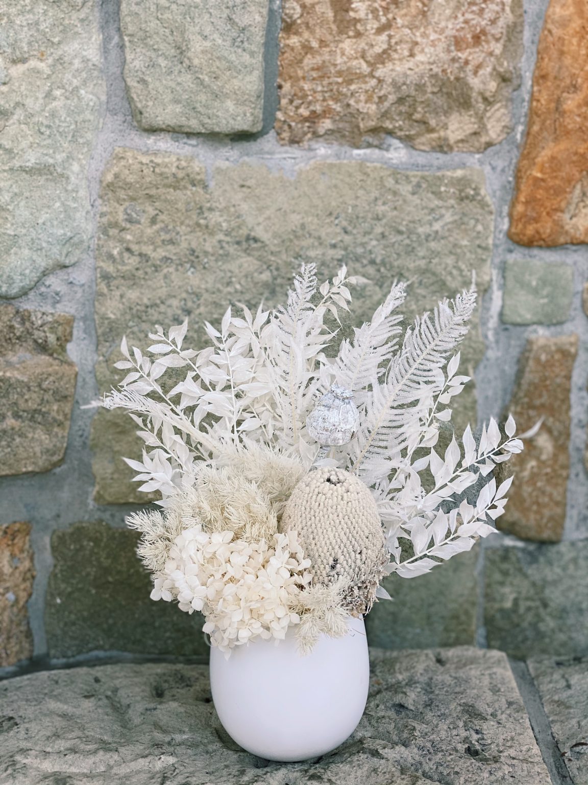 Mini White Dried Arrangement The Lush Lily Brisbane & Gold Coast Florist Flower Delivery