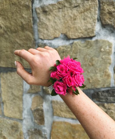 Hot Pink Wrist Corsage on Diamonte Bracelet