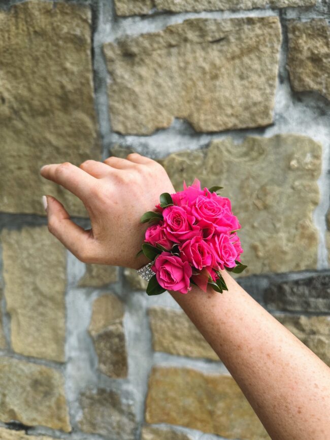 Hot Pink Wrist Corsage on Diamonte Bracelet