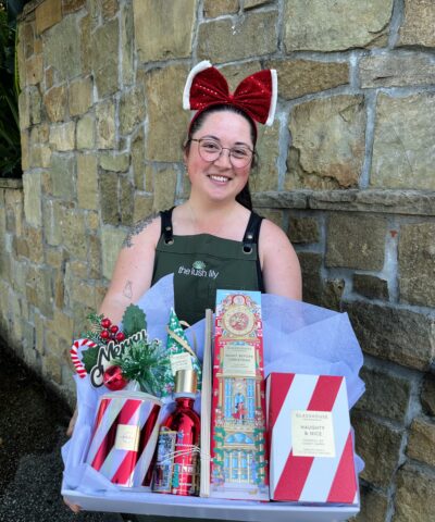 Luxury Christmas hamper with Glasshouse candle, diffuser, spray and Christmas picks, styled by The Lush Lily