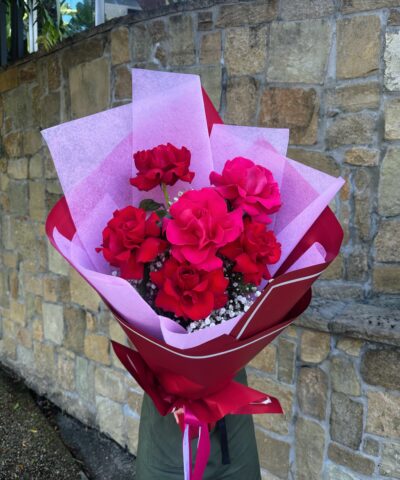 Too Hot To Handle red and hot pink rose bouquet wrapped in luxury paper by The Lush Lily Brisbane florist
