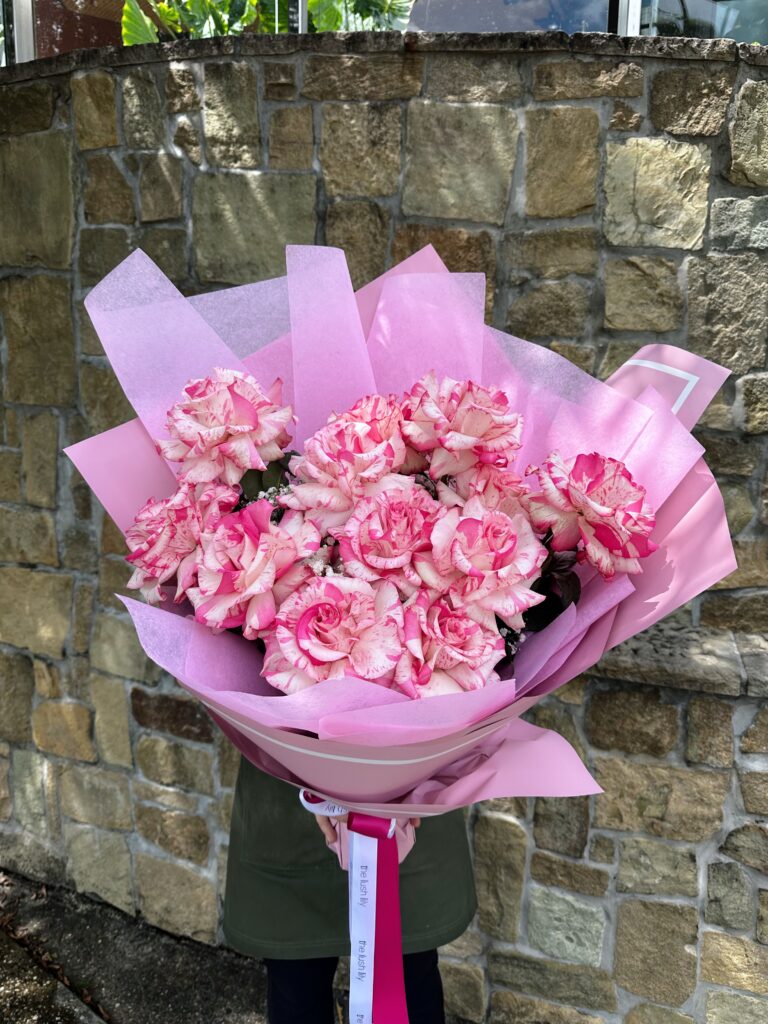 Candy Stripe pink rose bouquet featuring patterned candy stripe roses by The Lush Lily Brisbane florist