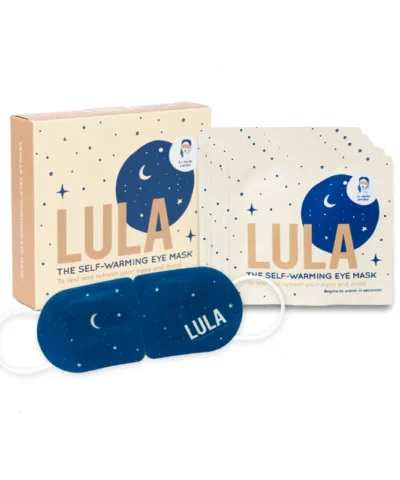 Lula self-warming eye mask packaging with five eye masks