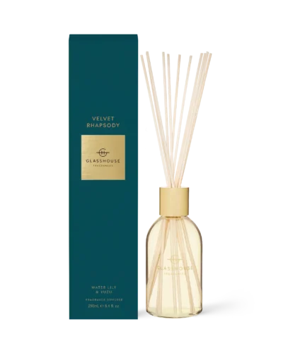 Glasshouse Velvet Rhapsody fragrance diffuser in glass bottle