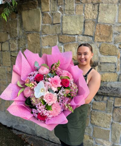 Pink Paradise luxury bouquet featuring pink roses, orchids, chrysanthemums and premium seasonal flowers by The Lush Lily