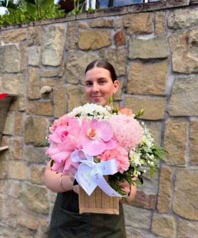 Strawberries and Cream pink orchid rose flower arrangement by The Lush Lily