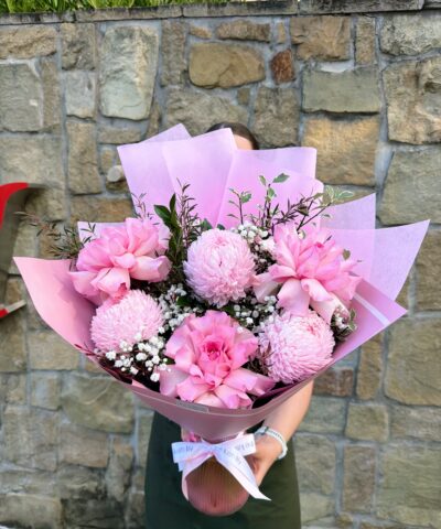 Dream Girl pink rose and disbud posy vase with reflexed roses by The Lush Lily