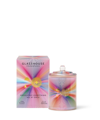 Glasshouse Fragrances Absolutely Everything All At Once 20 Year Anniversary 380g scented candle with colourful gift box