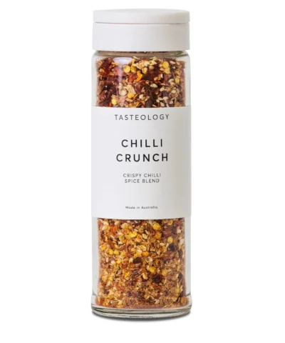 Tasteology Chilli Crunch seasoning in glass jar