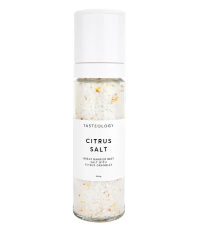 Tasteology Citrus Salt seasoning in glass jar
