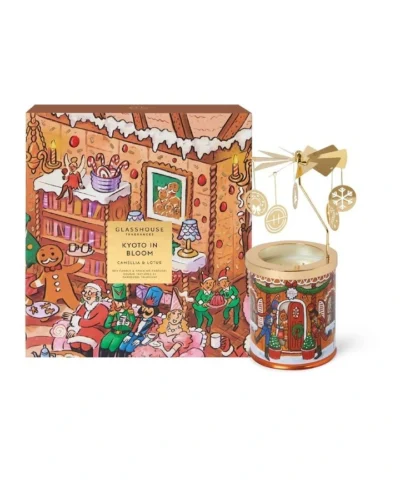 Glasshouse Fragrances Kyoto in Bloom 380g scented candle with gold spinning carousel and decorative gift box